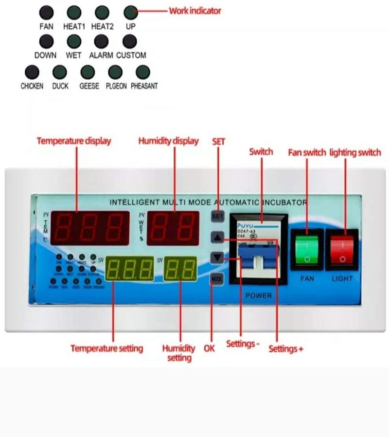جهاز تحكم تلقائي كامل لدرجة الحرارة والرطوبة وحاضنة البيض الصناعية متعددة الوظائف نموذج Xm18E - Image 3
