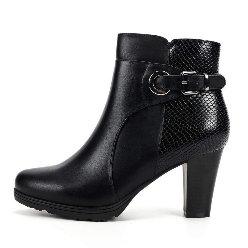 mysoft Women's Zipper Booties Chunky Stacked Heel Ankle Boots Buckle Strap Ankle - Image 4