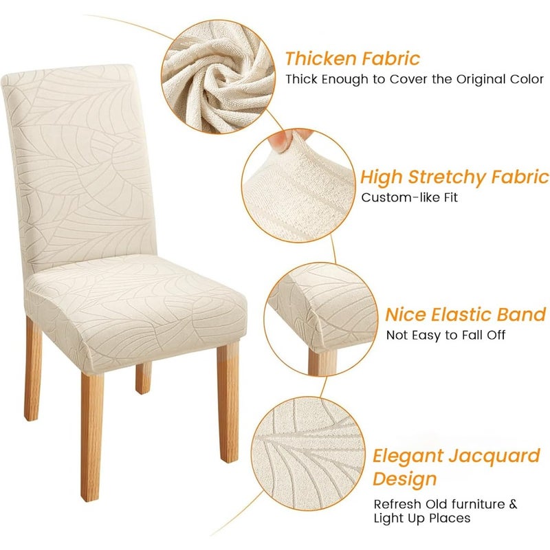 Dining Chair Slipcovers, Jacquard Parson Dining Room Chair Cover Set of 6, Stretch Fabric Chair Slipcover Removable Washable Chair Protector for Home, Restaurant, Kitchen- Pattern 2, Beige - Image 2