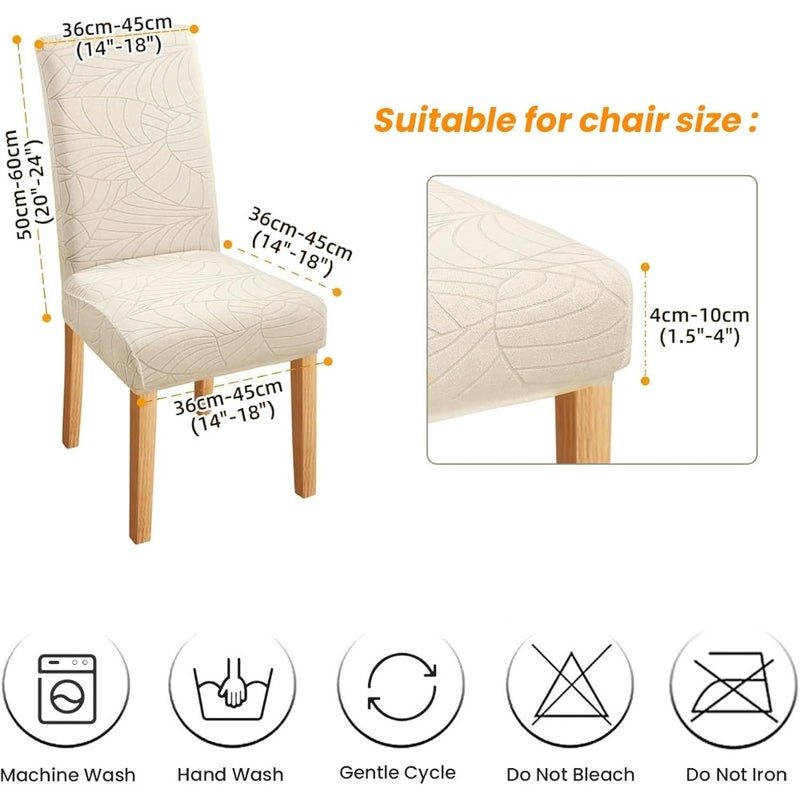 Dining Chair Slipcovers, Jacquard Parson Dining Room Chair Cover Set of 6, Stretch Fabric Chair Slipcover Removable Washable Chair Protector for Home, Restaurant, Kitchen- Pattern 2, Beige - Image 5