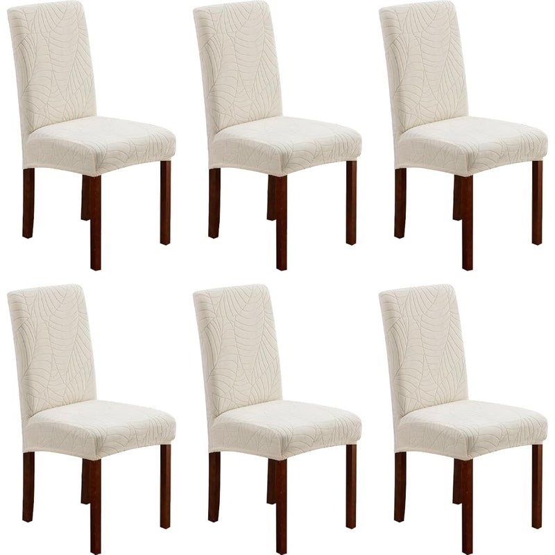 Dining Chair Slipcovers, Jacquard Parson Dining Room Chair Cover Set of 6, Stretch Fabric Chair Slipcover Removable Washable Chair Protector for Home, Restaurant, Kitchen- Pattern 2, Beige - Image 1