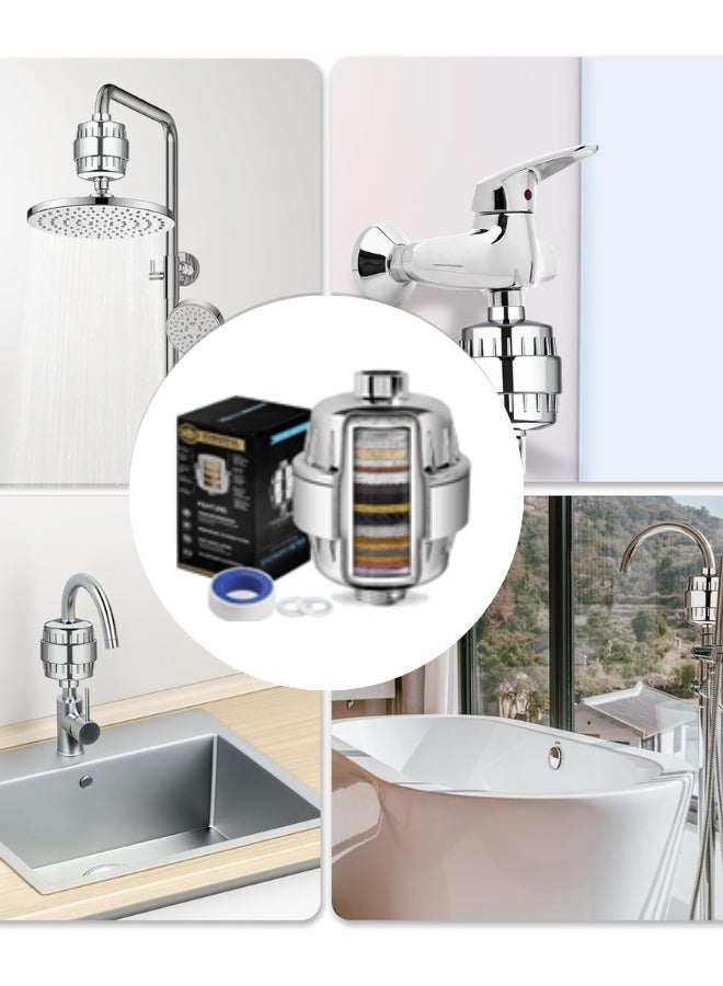 15-Stage Shower Water Filter – Universal High-Pressure Purifier for Hard Water – Removes Chlorine & Heavy Metals – Chrome Finish - Image 2