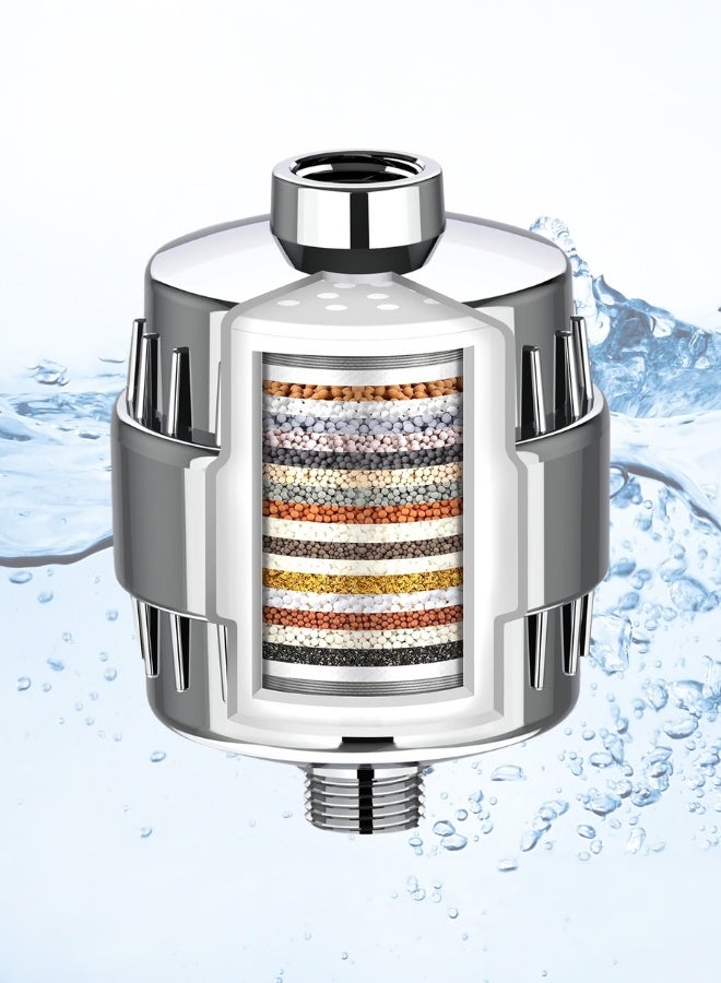15-Stage Shower Water Filter – Universal High-Pressure Purifier for Hard Water – Removes Chlorine & Heavy Metals – Chrome Finish - Image 1