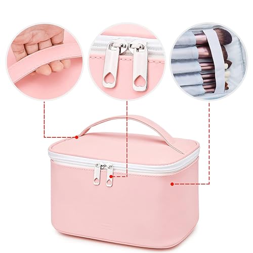 Gowloz PU Leather Cosmetic Travel Bag for Women, Pink Makeup Organizer with Zipper & Handle | Waterproof Toiletry Storage Case for Travel & Daily Use - Image 2