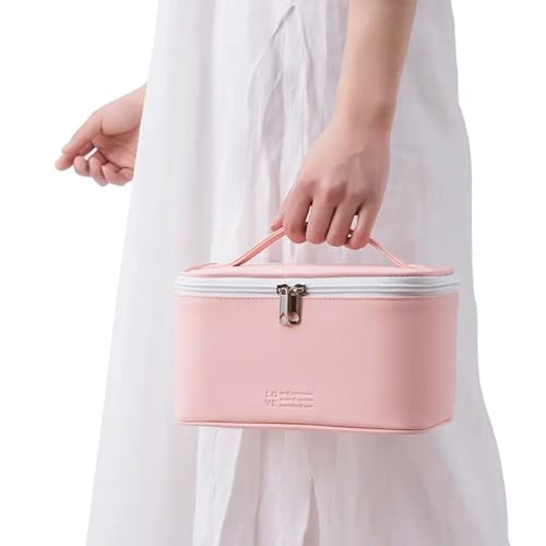 Gowloz PU Leather Cosmetic Travel Bag for Women, Pink Makeup Organizer with Zipper & Handle | Waterproof Toiletry Storage Case for Travel & Daily Use - Image 3