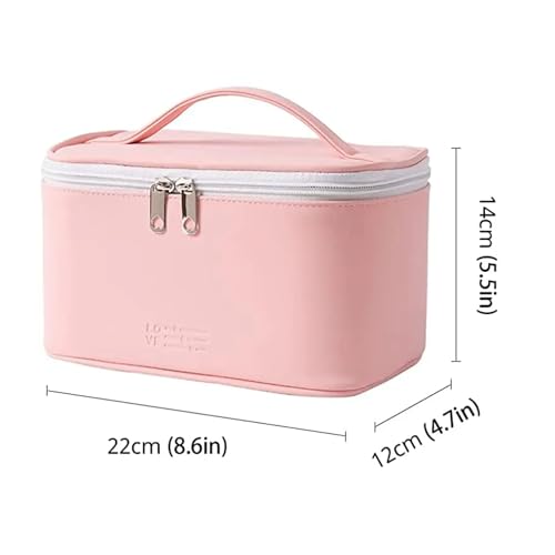 Gowloz PU Leather Cosmetic Travel Bag for Women, Pink Makeup Organizer with Zipper & Handle | Waterproof Toiletry Storage Case for Travel & Daily Use - Image 5