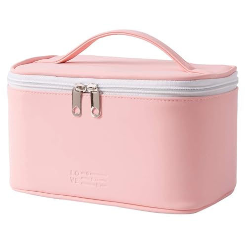 Gowloz PU Leather Cosmetic Travel Bag for Women, Pink Makeup Organizer with Zipper & Handle | Waterproof Toiletry Storage Case for Travel & Daily Use - Image 1