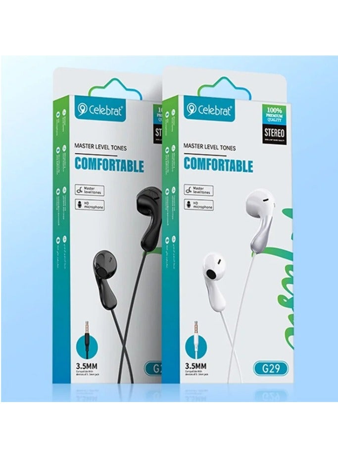 Celebrat G29 Wired Earphones, Stereo Sound, Built-in Mic, 3.5mm Jack - Black - Image 5