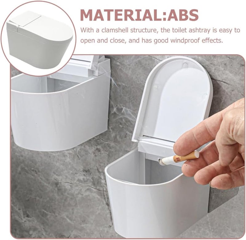 حاوية سجائر بيضاء مثبتة على الحائط بدون دخان بغطاء، شكل مرحاض صغير، حاوية أعقاب سجائر مقاومة للرياح، منفضة سجائر داخلية. - Image 4