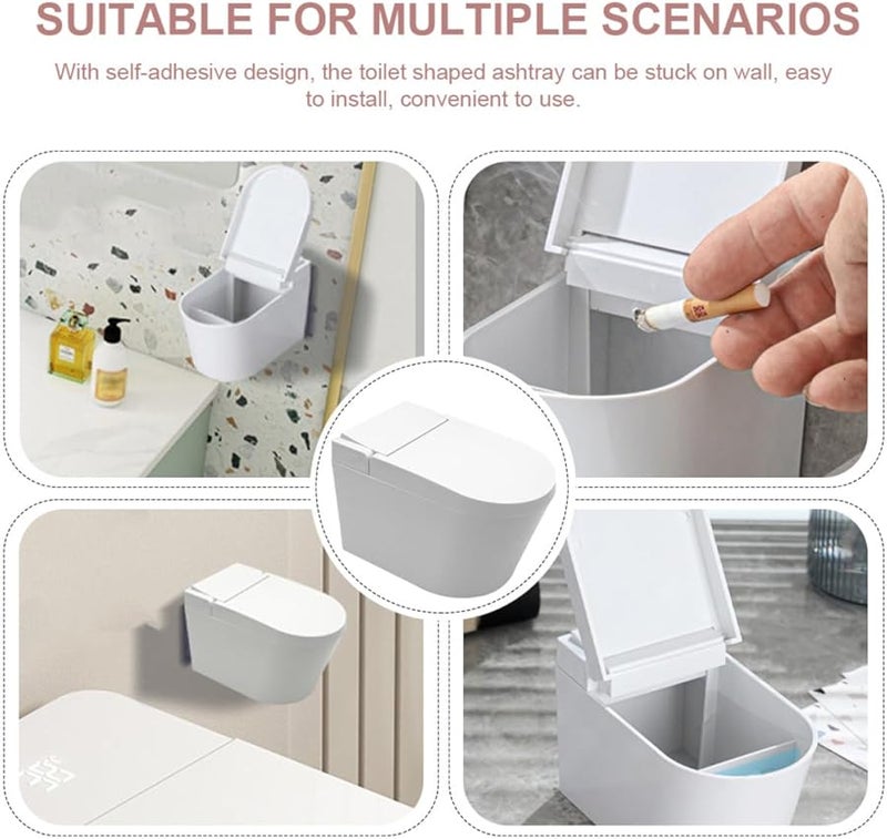 حاوية سجائر بيضاء مثبتة على الحائط بدون دخان بغطاء، شكل مرحاض صغير، حاوية أعقاب سجائر مقاومة للرياح، منفضة سجائر داخلية. - Image 3