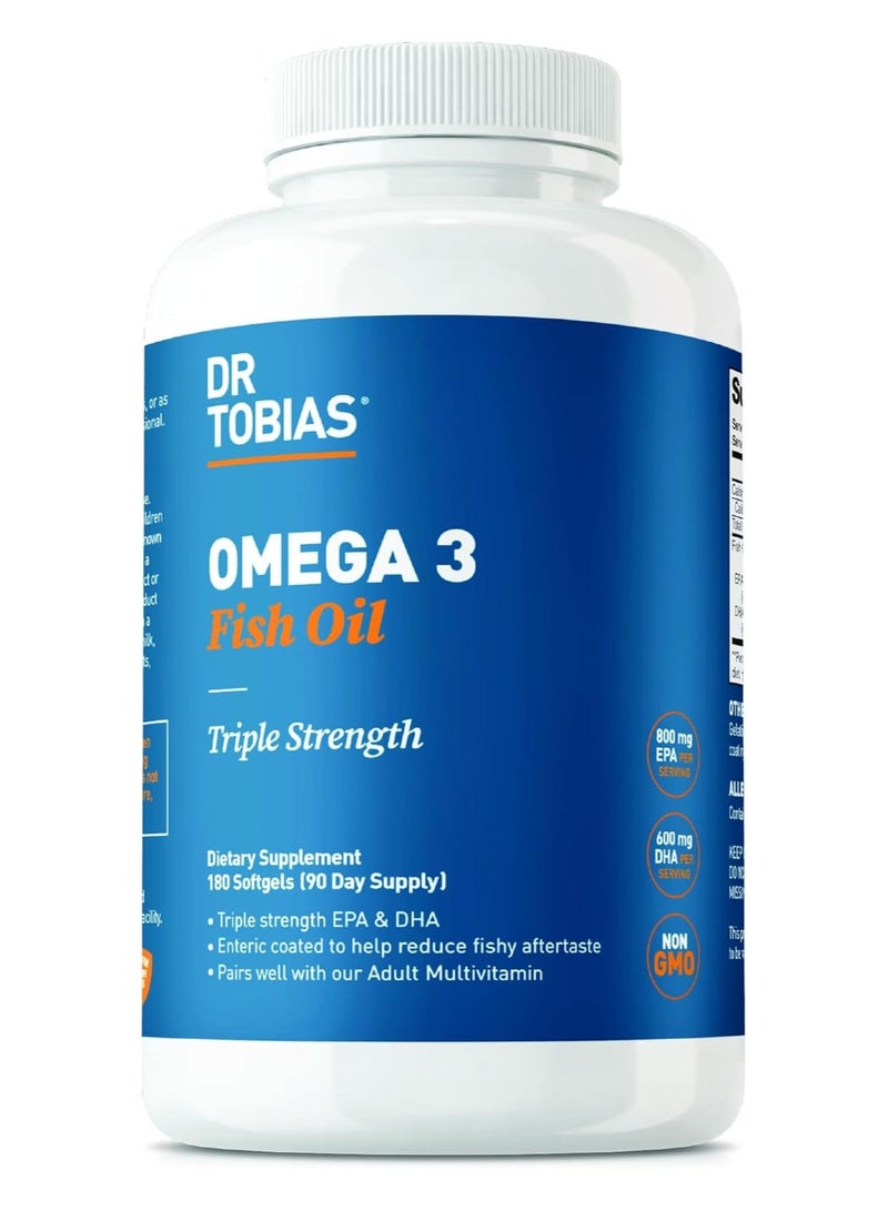 Dr. Tobias Triple Strength Omega 3 Fish Oil 2000 mg per Serving Includes EPA & DHA – Helps Support Brain & Heart Health - 180 Softgels