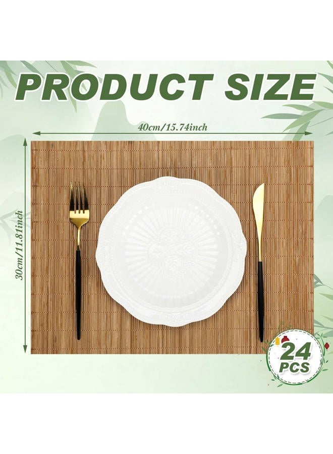 Patelai Set of 24 Bamboo Placemats 15.8x12 Inch Sushi Rolling Mat Japanese Style Wicker Placemats Washable Heat Resistant Table Mats for Dinner Kitchen Wedding Party(Bamboo Color) - Image 3