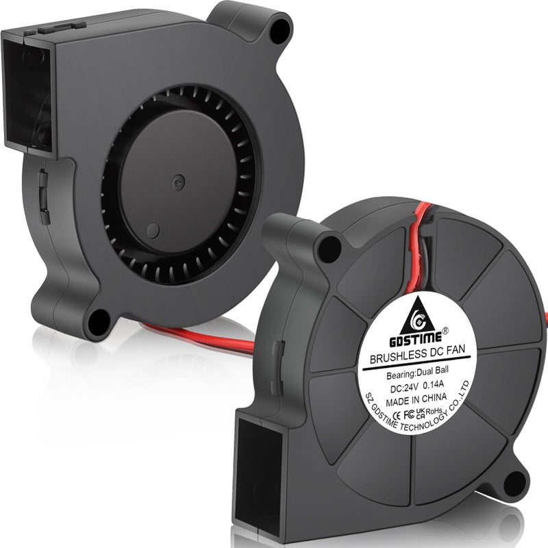 GDSTIME 50mm x 15mm Blower Fan 24V High Speed, 5015 Part Cooling 24 Volt Fans Dual Ball Bearing Brushless DC Turbo 2-Pin 8500 RPM for 3D Printer, 2-Pack - Image 1