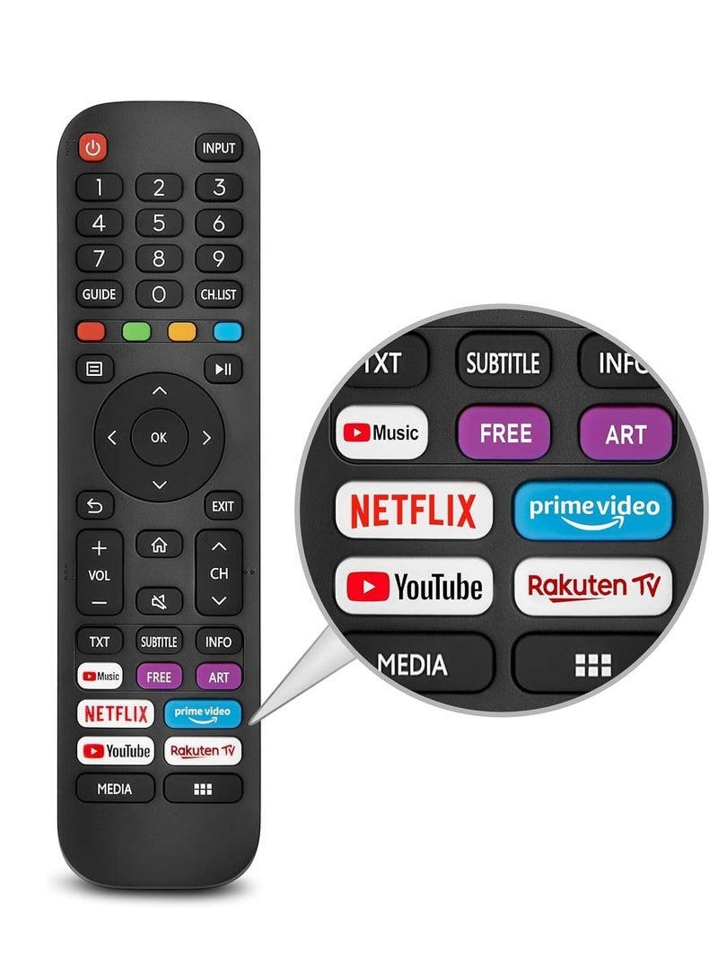 PopZa Universal Replacement for VIDAA-TV-Remote, New Upgraded Infrared Remote Control EN2G30H/EN2A30,with Netflix, Prime Video, YouTube, Rakuten TV Buttons - Image 1