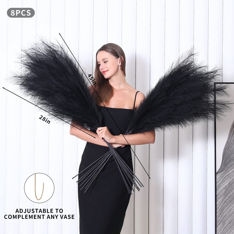 Wertuirk 8 Pcs 45 inch Tall Faux Pampas Grass Decor, Large Artificial Black Pompous Grass Bulk, Long Fake Pompas for Floor Vase Filler, Wedding, Baby Shower, Home and Boho Decor (Black) - Image 2
