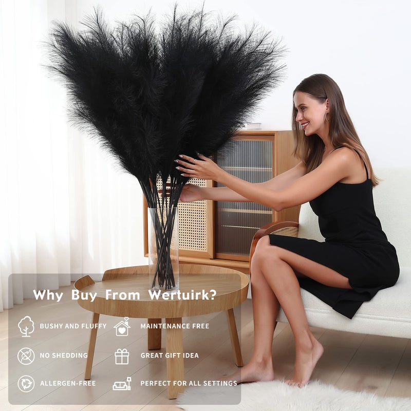 Wertuirk 8 Pcs 45 inch Tall Faux Pampas Grass Decor, Large Artificial Black Pompous Grass Bulk, Long Fake Pompas for Floor Vase Filler, Wedding, Baby Shower, Home and Boho Decor (Black) - Image 3