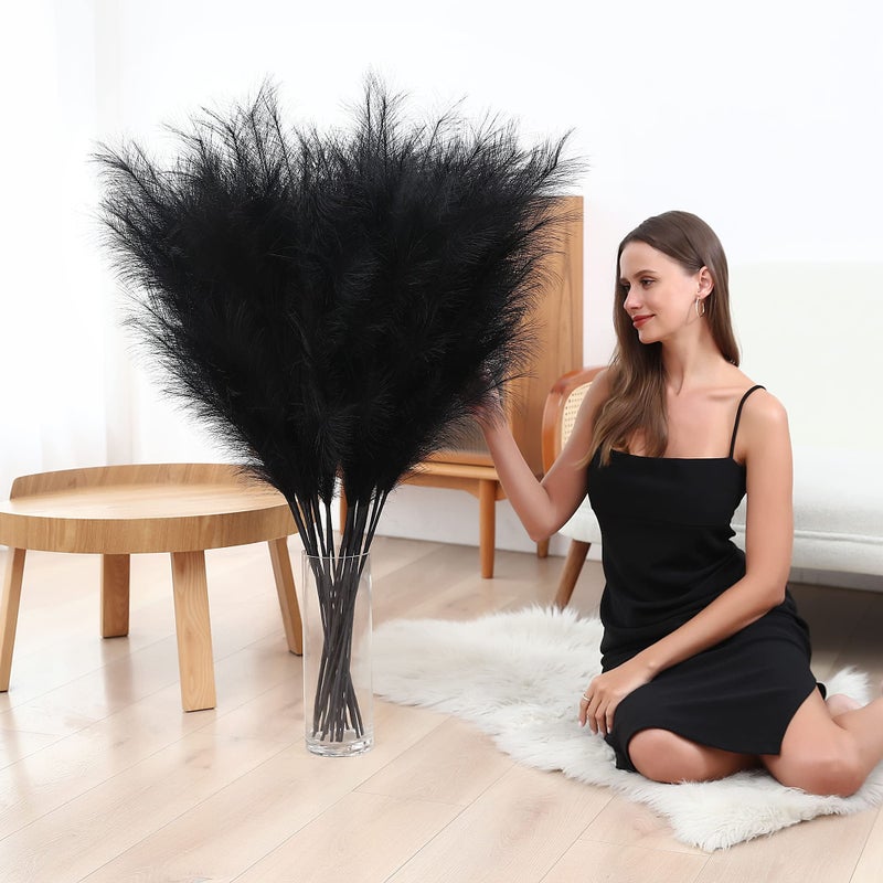Wertuirk 8 Pcs 45 inch Tall Faux Pampas Grass Decor, Large Artificial Black Pompous Grass Bulk, Long Fake Pompas for Floor Vase Filler, Wedding, Baby Shower, Home and Boho Decor (Black) - Image 4