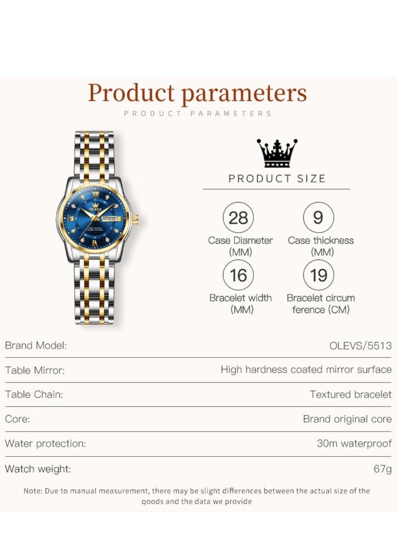 أوليفز ساعات نسائية عصرية كوارتز ستانلس ستيل مقاومة للماء 5513 - Image 5