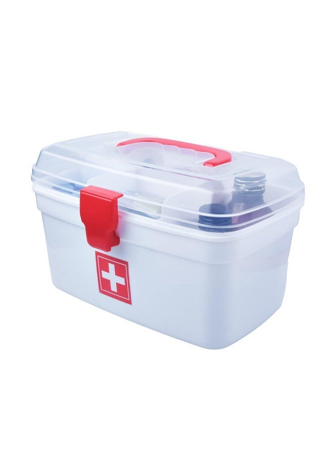 COOFANDY Medical Box, First Aid Empty Medicine Storage Box | Organizer | Attached Handle | Family Emergency Kit | Detachable Tray | Easily Accessible with a Transparent Lockable Lid | White - Image 1