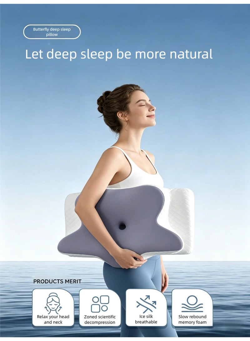 KELIO Cervical Memory Foam Pillow for Neck Pain Relief, Ergonomic Contour Pillow with Washable Cover, Dual Height Design, Support for Side Back Stomach Sleepers - Image 2