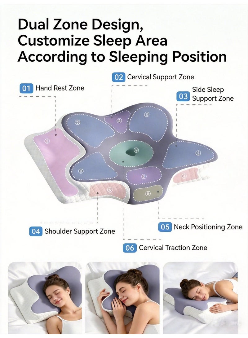 KELIO Cervical Memory Foam Pillow for Neck Pain Relief, Ergonomic Contour Pillow with Washable Cover, Dual Height Design, Support for Side Back Stomach Sleepers - Image 3