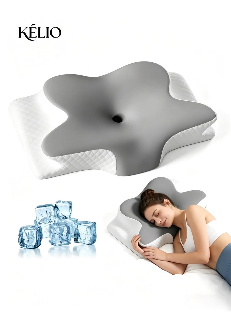 KELIO Cervical Memory Foam Pillow for Neck Pain Relief, Ergonomic Contour Pillow with Washable Cover, Dual Height Design, Support for Side Back Stomach Sleepers - Image 1