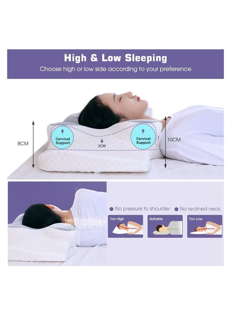KELIO Cervical Memory Foam Pillow for Neck Pain Relief, Ergonomic Contour Pillow with Washable Cover, Dual Height Design, Support for Side Back Stomach Sleepers - Image 4