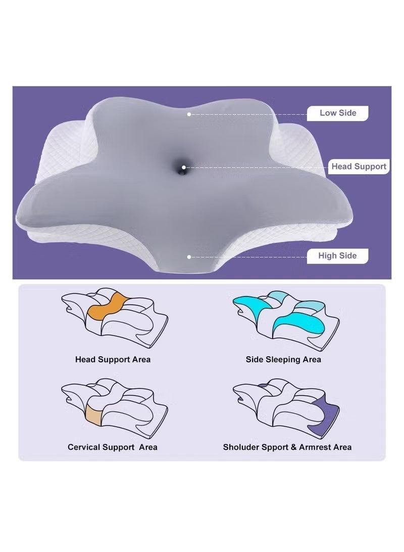 KELIO Cervical Memory Foam Pillow for Neck Pain Relief, Ergonomic Contour Pillow with Washable Cover, Dual Height Design, Support for Side Back Stomach Sleepers - Image 5