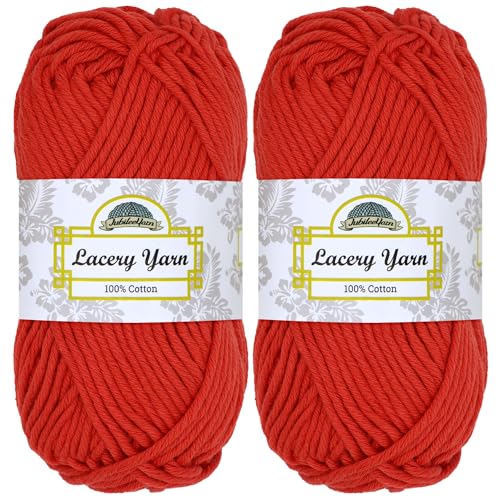 BambooMN JubileeYarn Lacery Yarn  100gSkein Chunky Cotton  Hearts Red  2 Skeins