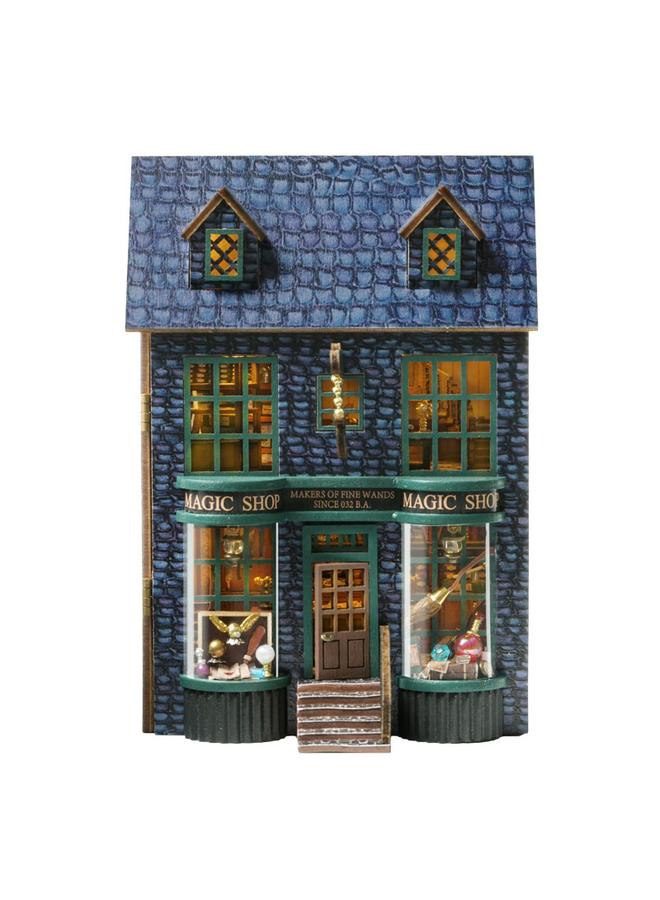 الأزرق جي دبليو بيت الحكمة ديي كوخ المنزل الصغير الجديد نموذج خشبي يدوي كوخ على الطراز الأوروبي لعبة بناء صغيرة - Image 1