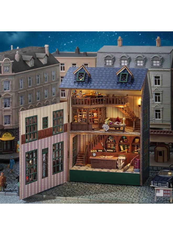 الأزرق جي دبليو بيت الحكمة ديي كوخ المنزل الصغير الجديد نموذج خشبي يدوي كوخ على الطراز الأوروبي لعبة بناء صغيرة - Image 4