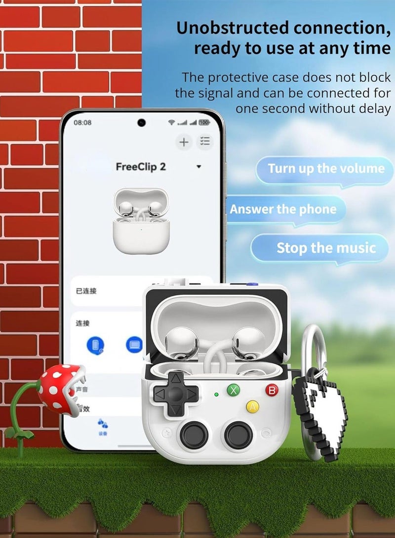 حافظة حماية شاملة لسماعات Huawei FreeClip 2، غطاء بتصميم ألعاب كلاسيكية لتخفيف التوتر مع أزرار ثلاثية الأبعاد قابلة للضغط، حافظة مقاومة للصدمات، تصميم بقفل آمن، اللون الأبيض. - Image 5
