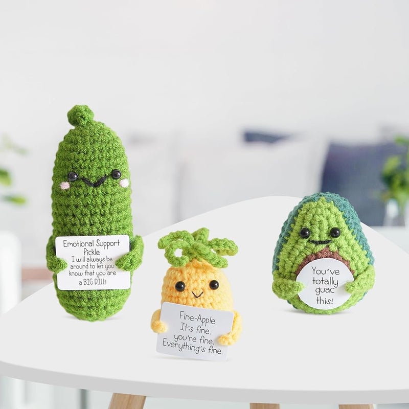 NALACAL 3PCS Cucumber Knitting Pickle Doll, Stress Relief Toy Emotional Support Ornament Funny Gift Encouragement Amigurumi Pickle Doll with Positive Affirmation Card - Image 1