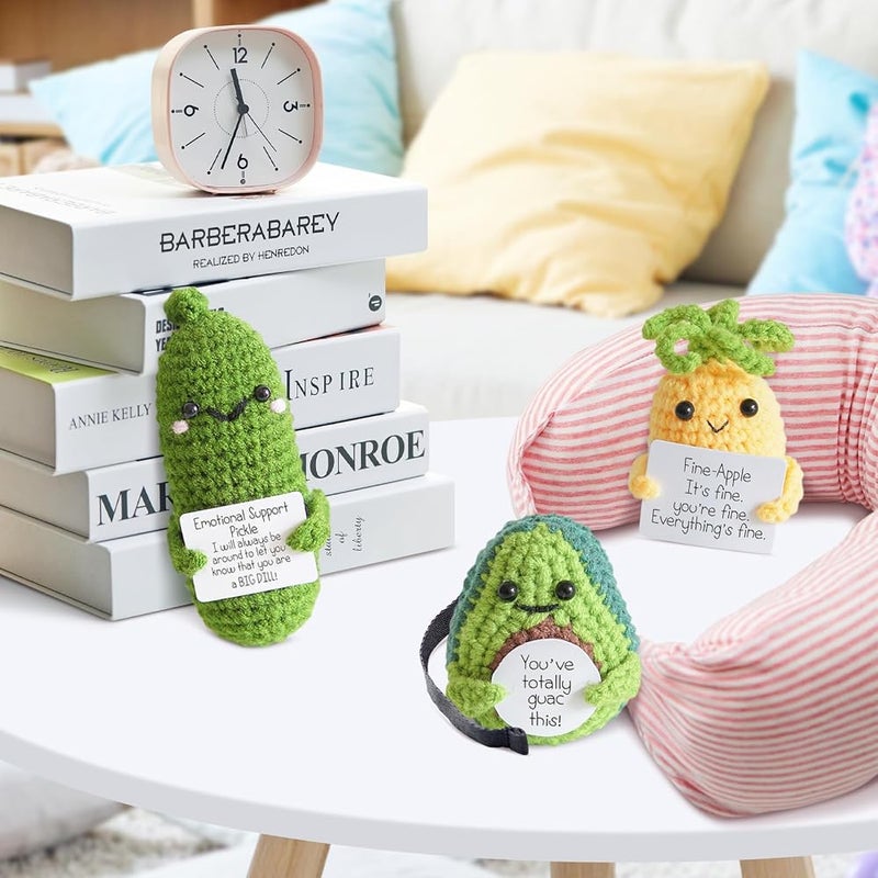 NALACAL 3PCS Cucumber Knitting Pickle Doll, Stress Relief Toy Emotional Support Ornament Funny Gift Encouragement Amigurumi Pickle Doll with Positive Affirmation Card - Image 5