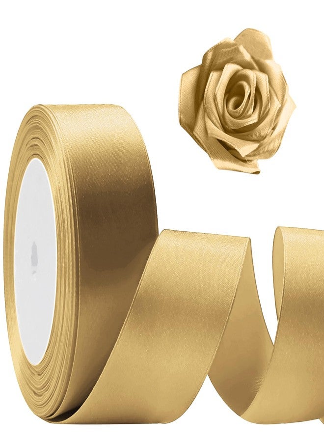 Flezoo 25 Yards Gold Satin Ribbon 1 1/2inch, Single Face Polyester Silk Fabric Hair String Ribbon for Craft, Flower Bouquets, Gift Wrapping, Wedding, Bow Making and Valentines Decoration - Image 1