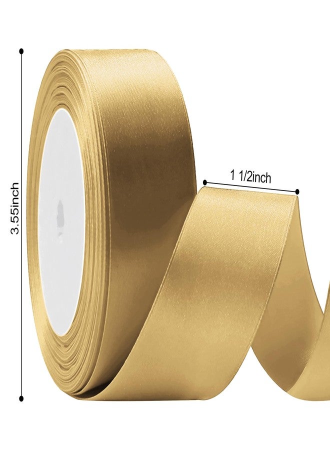 Flezoo 25 Yards Gold Satin Ribbon 1 1/2inch, Single Face Polyester Silk Fabric Hair String Ribbon for Craft, Flower Bouquets, Gift Wrapping, Wedding, Bow Making and Valentines Decoration - Image 2