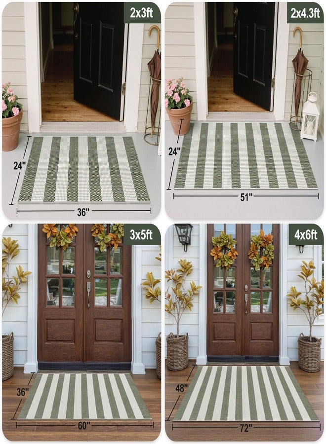 OJIA Green and White Striped Rug 24"x51" Washable Fall Front Door Mat Halloween Doormat Woven Entry Rug Cotton Indoor Outdoor Rug Small Checkered Rugs for Front Porch Kitchen Entryway Patio Bathroom - Image 3