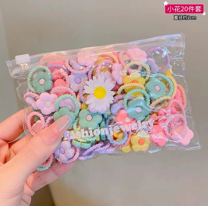 Loquat Childrens Hair Ties Non-damaging Good Elasticity Small Baby Headbands Cute Chirping Hair Rings Accessories Elegant flowers (10-piece chrysanthemum bag set)