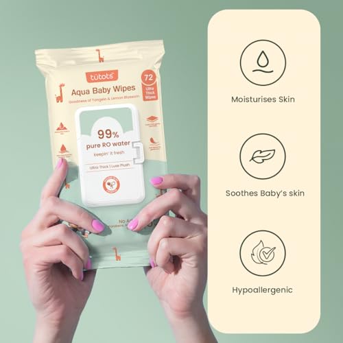 Tütots Ultra Thick Aqua Baby Wipes - 99% RO Water Infused with Lemon Blossom & Tangelo - Ideal Wipes for New Born Baby - Wet Wipes for Cleaning - Soft & Gentle Baby Wet Wipes (Pack of 4) - Image 3