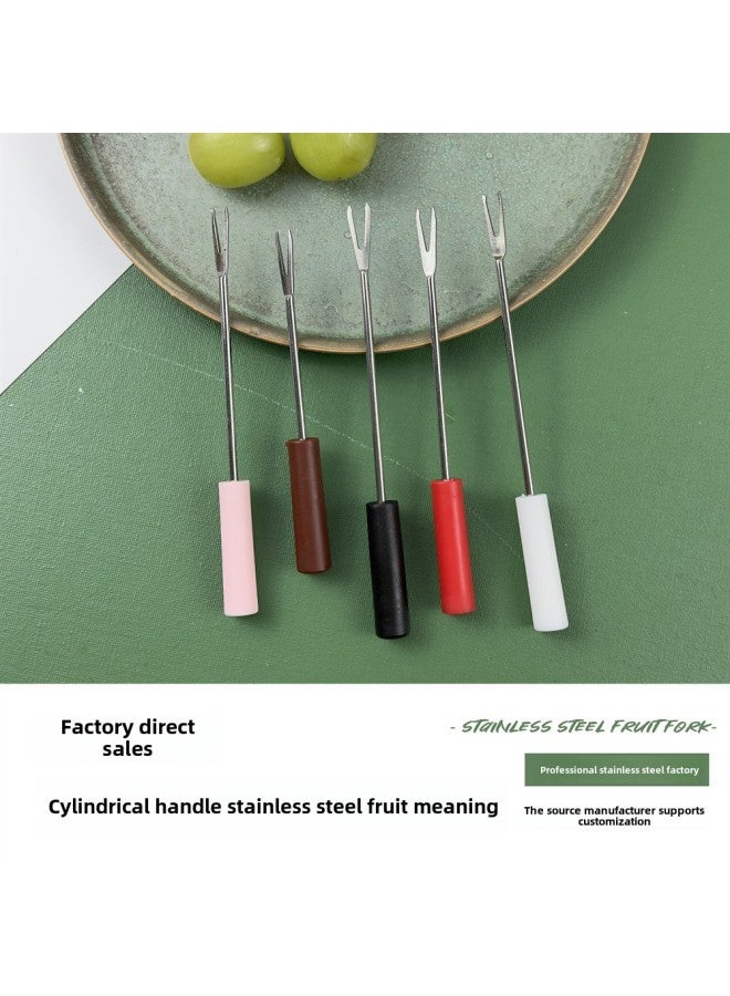 Creative Plastic Round Head Fruit Fork Multi-use Western Tableware Two-tooth Salad Dessert Cake Snacks Stainless Steel Fork-Specifications:Round Short Handle 201 Material - Image 1