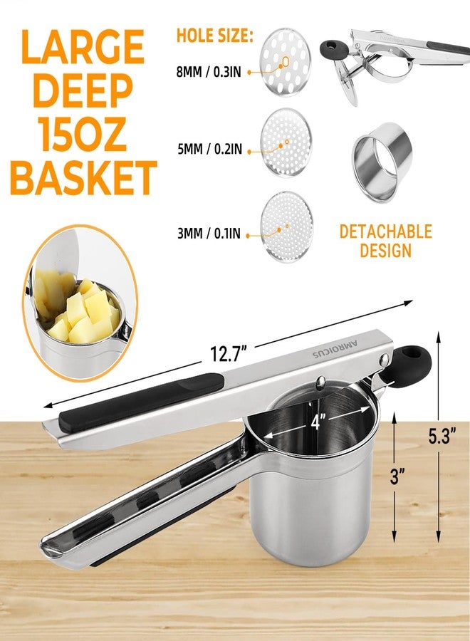 Amroicus Potato Ricer 15oz, Heavy Duty Stainless Steel Potato Masher with 3 Interchangeable Discs, Large Masher and Ricer Kitchen Tool for Mashed Potatoes, Spaetzle Noodle Maker, Potato Press - Image 5