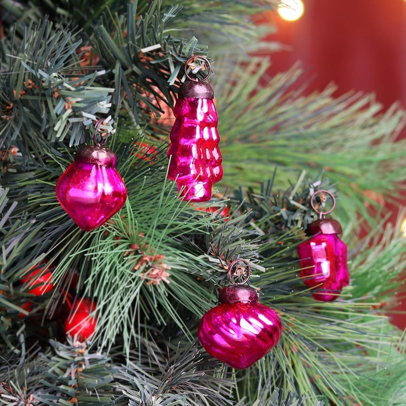 Indian-Shelf 100 Pieces Glass Pink Turquoise Christmas Ornaments Decorative Mercury Mini Vintage Bulk Hanging Ornaments for Halloween Christmas Tree New Year Valentine Day Holidays Event Wedding Party Decor - Image 5