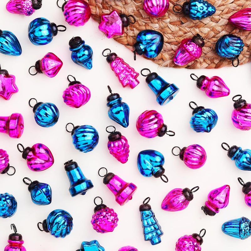 Indian-Shelf 100 Pieces Glass Pink Turquoise Christmas Ornaments Decorative Mercury Mini Vintage Bulk Hanging Ornaments for Halloween Christmas Tree New Year Valentine Day Holidays Event Wedding Party Decor - Image 1
