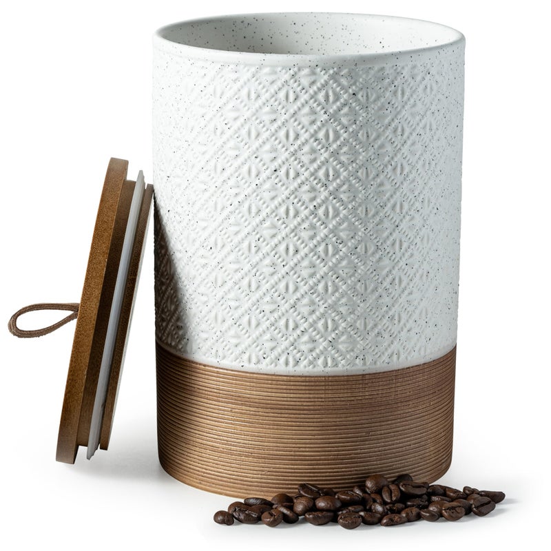 Miamolo Large Jar with Lid, Ceramic Coffee Container Kitchen Food Storage Jars with Airtight Lids for Spice Cookie Ground Coffee, Decorative Jars for Coffee Countertop, Bar Accessories- White 64 fl.oz - Image 1