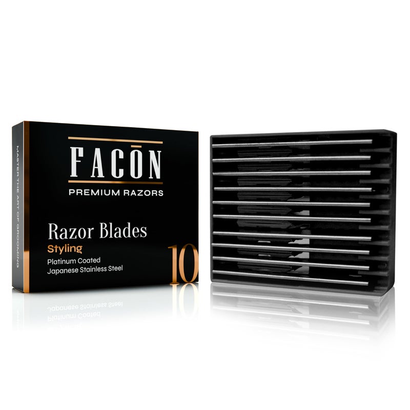 Facn Professional Hair Styling Razor Replacement Blades Faether Razor Blades for Thinning Texturizing Layering Cutting Hair Premium Platinum Japanese Stainless Steel for Salon Hairstyling 10 Count