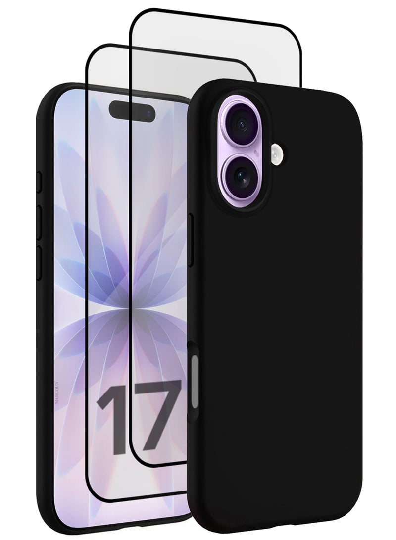 CATANES 3 Packs Silicone Protective Phone Case for iPhone 17 - Soft Anti-Scratch Microfiber Lining Ultra Slim Drop Protection Phone Cover with Two 3D Screen Protectors - Black - Image 1