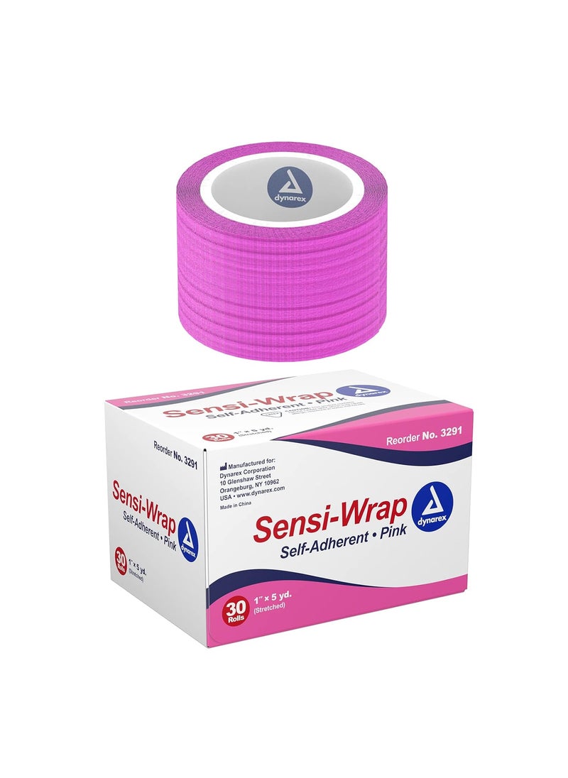 Dynarex Dynarex 3291 Sensi-Wrap Self-Adherent Bandage Roll, Pink, 1" x 5 yard Size, 180" Length, 1" Width, Pack of 30 