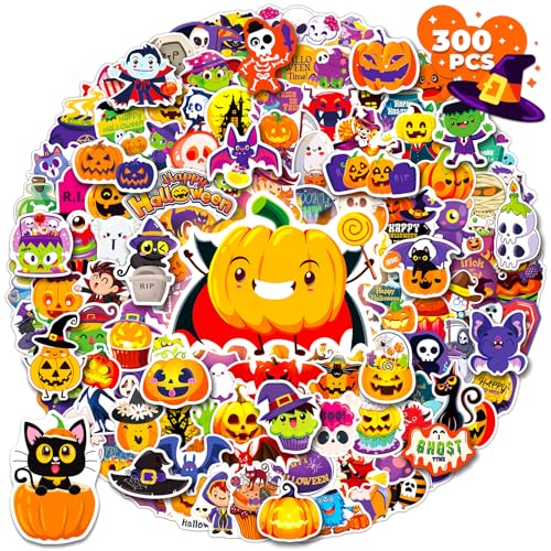 WAKEMOODEI 300PCS Halloween Stickers for Kids Cute Halloween Pumpkin Stickers Bulk for Water Bottles Vinyl Holiday Sticker for Teens Party Favors Gifts - Image 1