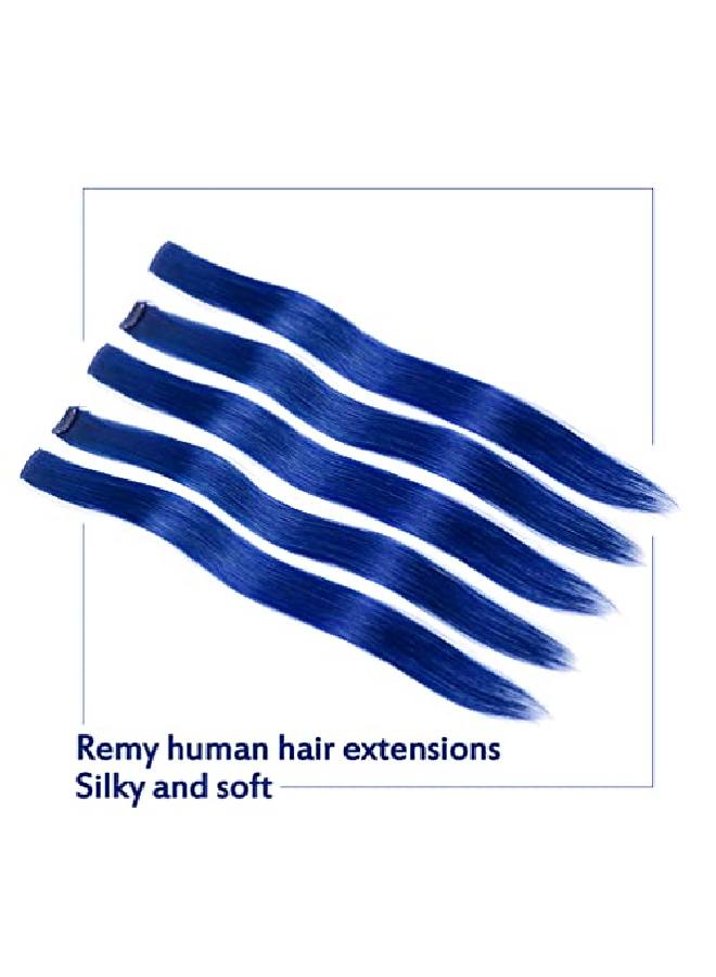 Winsky Blue Clip In Hair Extensions 100% Real Human Hair Straight Highlights Colored Clip On Hairpieces 5 Pieces/Set (18Inch Blue) - Image 4