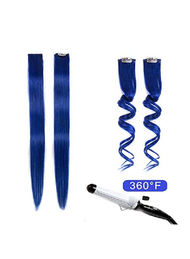 Winsky Blue Clip In Hair Extensions 100% Real Human Hair Straight Highlights Colored Clip On Hairpieces 5 Pieces/Set (18Inch Blue) - Image 3
